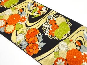 アンティーク　流水に花丸模様織り出し袋帯（着用可）